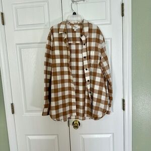 J. Crew Tan and White Women's Flannel Shacket Size Medium